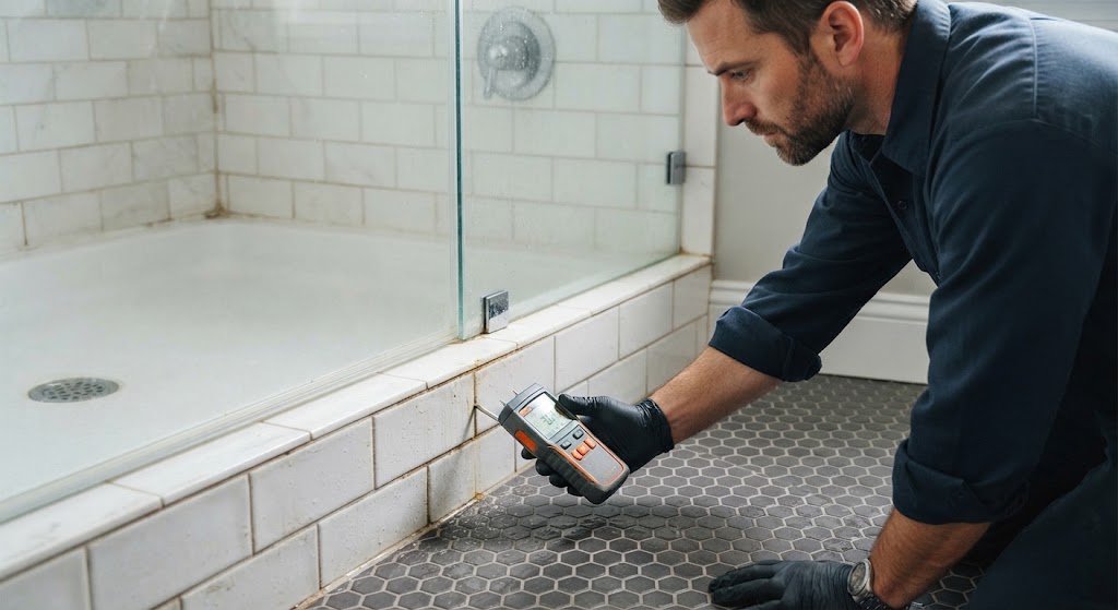 Shower leak detection Kearny NJ moisture profiling on bathroom tile and enclosure
